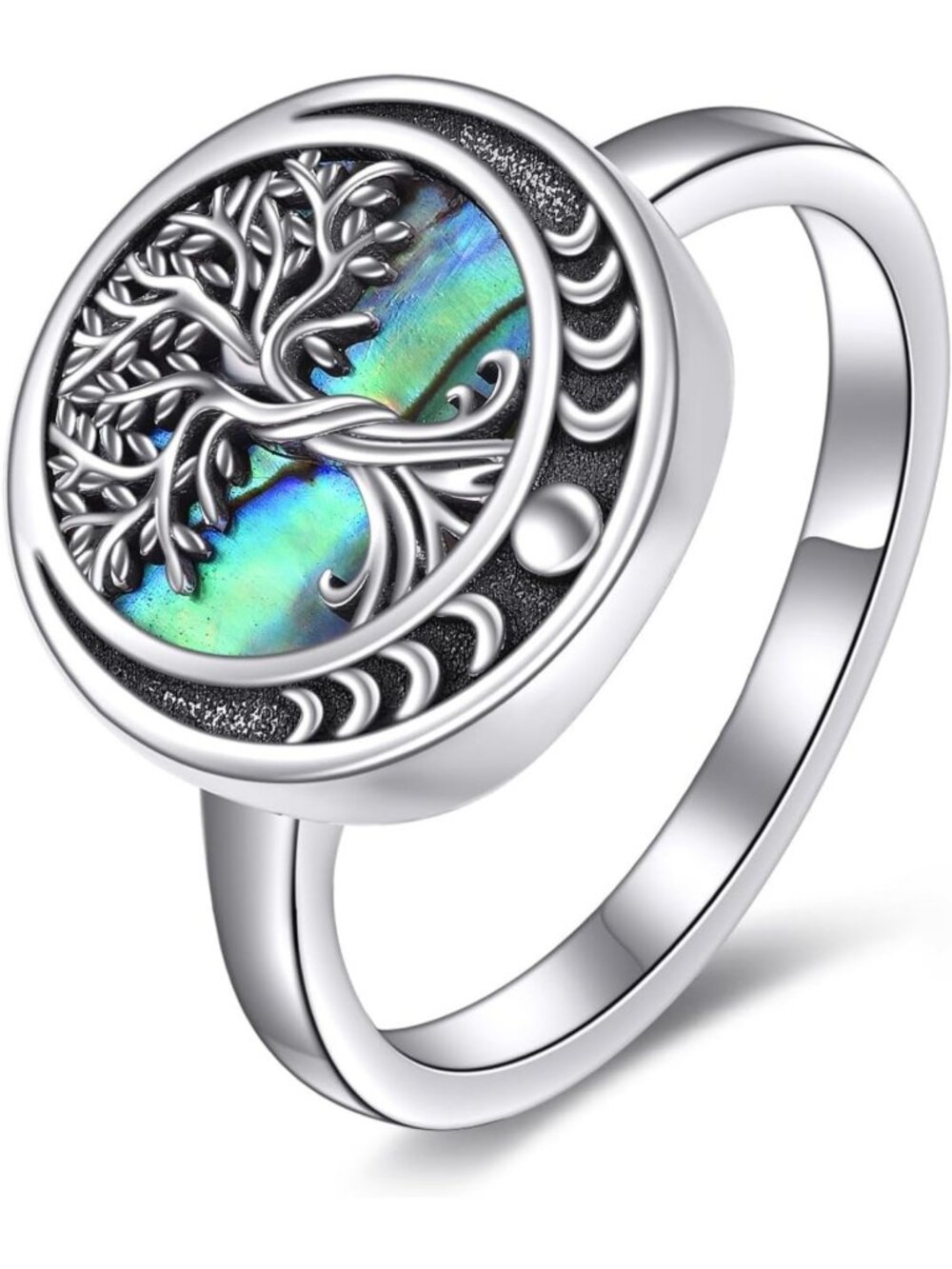 925 Sterling Silver Tree of Life Ring with Abalone Shell - Family Jewelry Gift